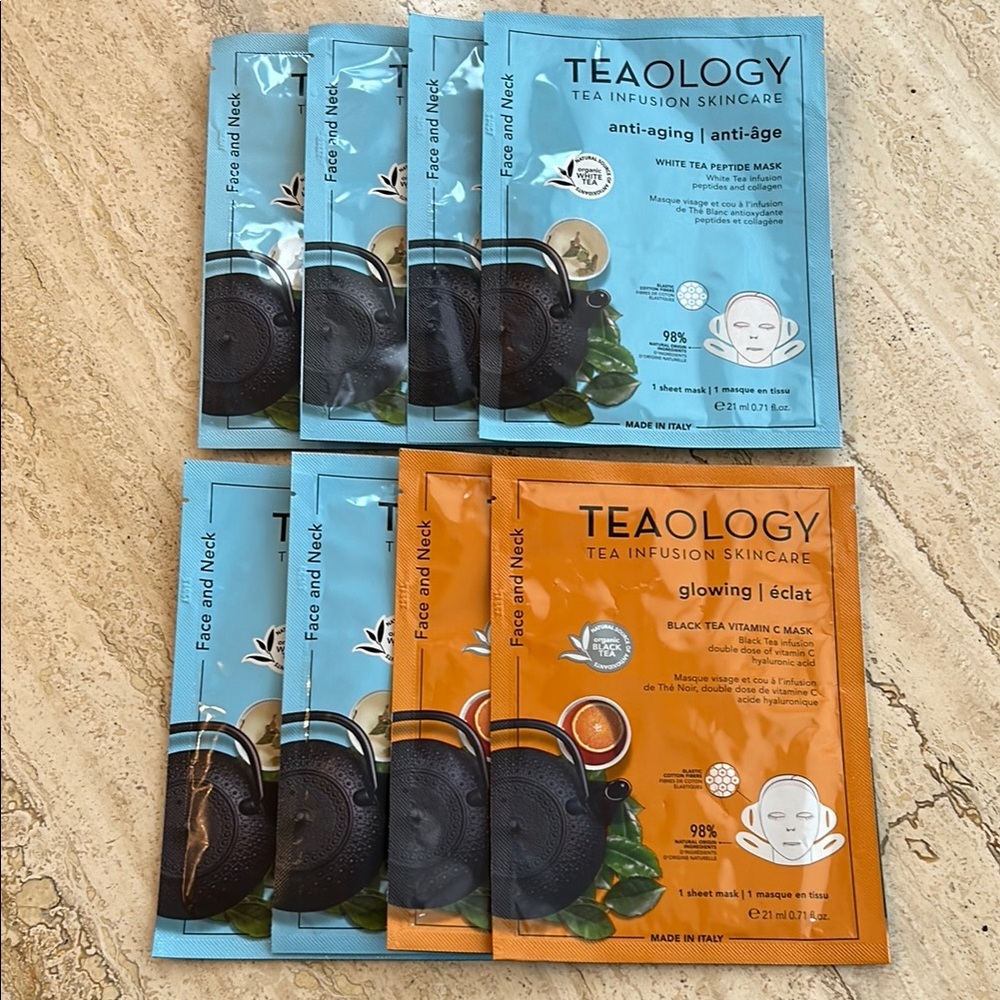 🆕 NEW lot of EIGHT Teaology Anti-Aging and Glowing Face Masks